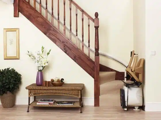 Handicare stairlift Freecurve Classic folded downstairs 1200x800