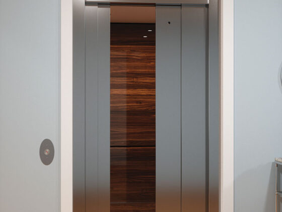 豪华中密度纤维板家用电梯轿厢搭配不锈钢自动薄型门